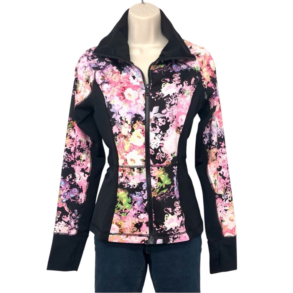 Cynthia Rowley Floral Black Zip Front Jacket Sporty Athletic Stylish - Picture 16 of 16